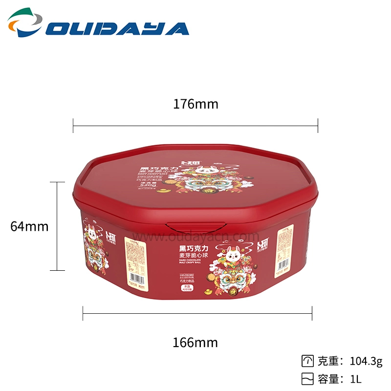 1.5L 1L Octagonal Plastic Iml Food Dates Boxes Container with Tamper Evident Lid