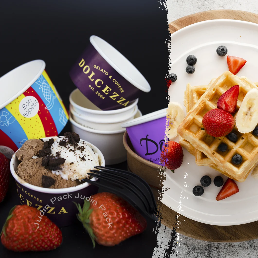 Customized Ice Cream Cup with Dome Plastic Lid for Ice Cream, Cold Yogurt, Hot Soups, Fruits, Cereals, Cakes and Pies
