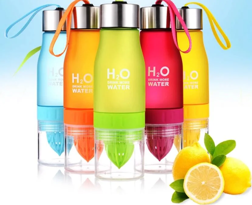 650ml Frost Colorful BPA Free Lemon H2O Plastic Fruit Infuser Water Bottle for Private Label with Rope Handle