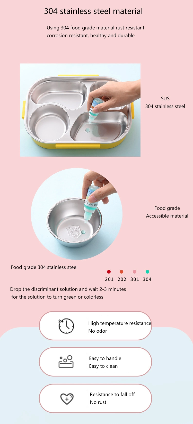 Convenient Fiambrera with Sealing Silicone Ring Multi-Color Food Container Box Large Capacity Kids Lunch Box Stainless Steel