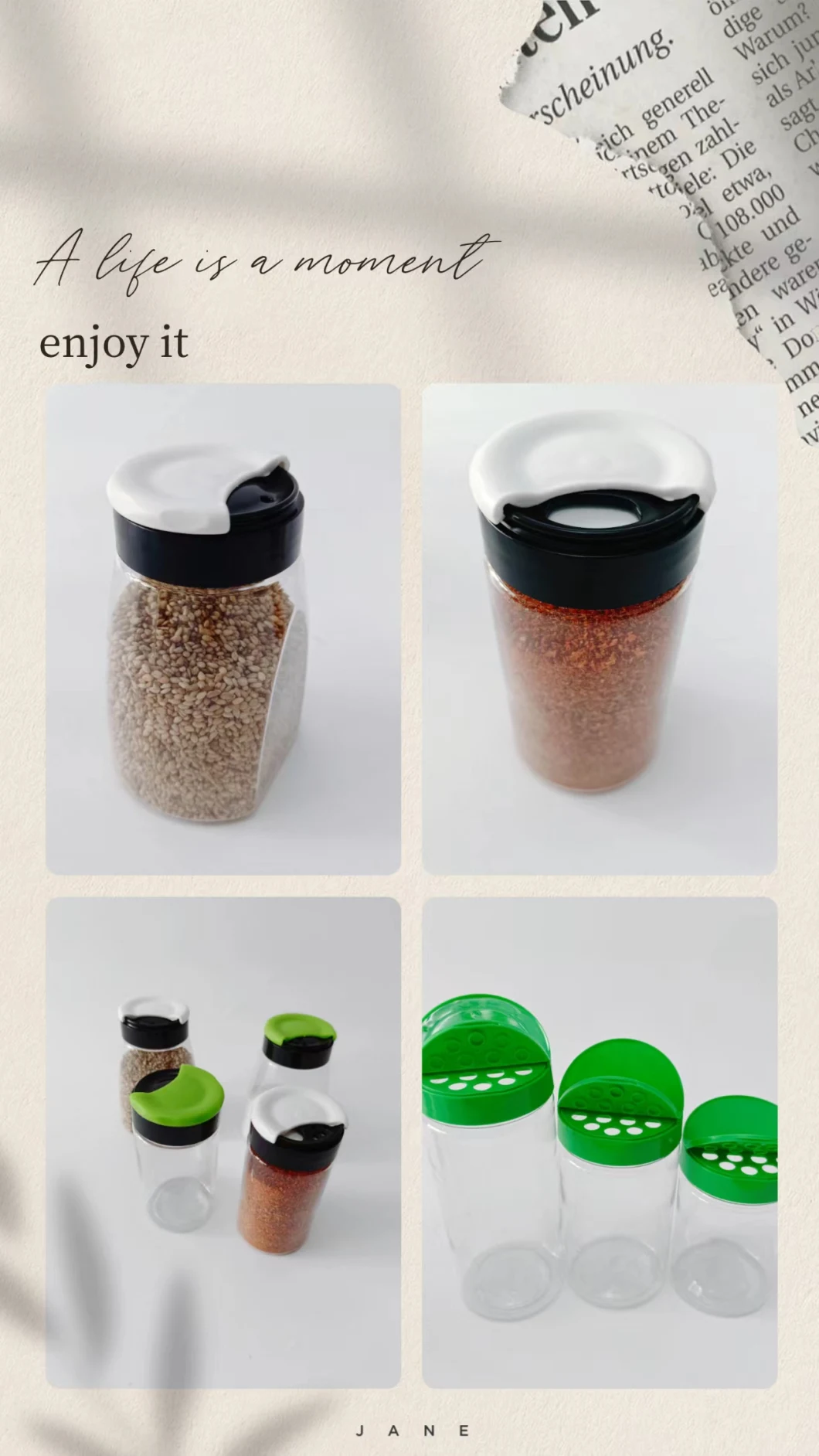 Customized Capacity Pet Salt and Pepper Shakers Plastic Spice Container Pepper Bottle