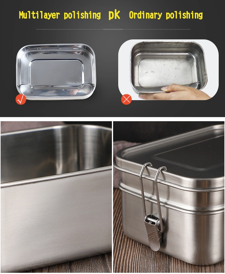 LFGB Reusable Camping Sealed Double Layer OEM/ODM Logo Customizable Food Packing Container Stainless Steel Bento Box Lunch Box