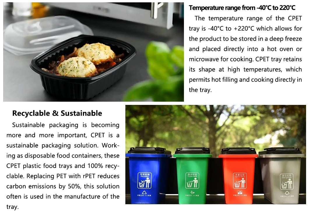 Disposable Single Compartment Meal Recyclable Plastic Cpet Food Tray Take out Cpet Container for Airlines