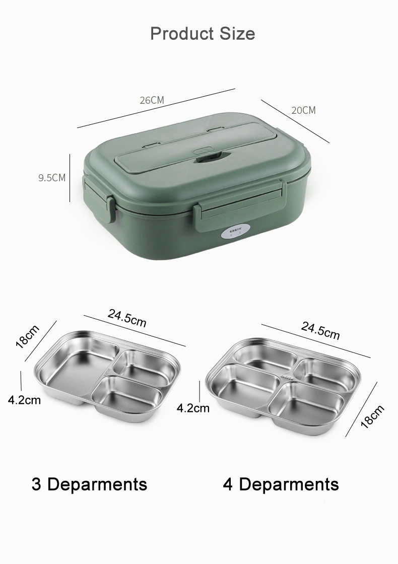 Portable Custom Office Rechargeable Electric Heating Food Warmer Bento Box Stainless Steel Lunch Box