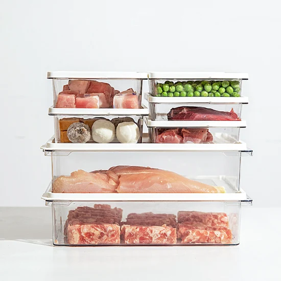 Kitchen Airtight Transparent Fridge Organizer Plastic Food Container with Lid