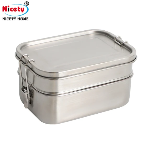 LFGB Reusable Camping Sealed Double Layer OEM/ODM Logo Customizable Food Packing Container Stainless Steel Bento Box Lunch Box