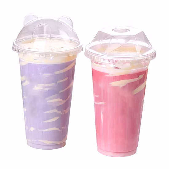 China Supplier Guangzhou Disposable Transparent PP Plastic Cups with Lid Juice Cup